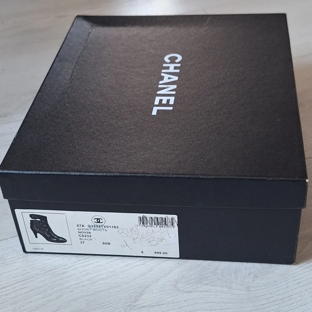 Chanel Boots Size 37 Coco Mark CC Logo Short Strap High Heel Bicolor